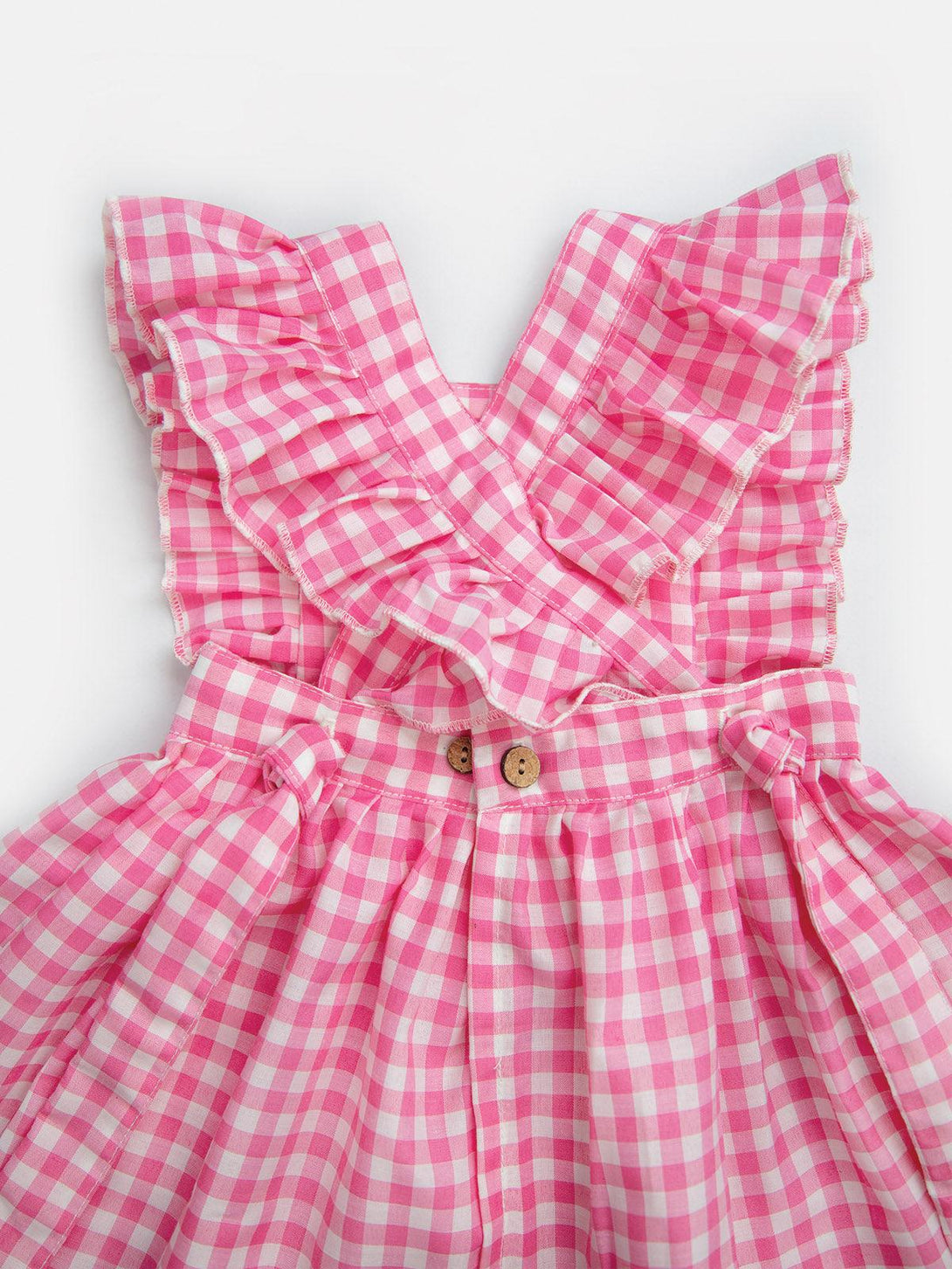 Girl's Cute Pink checks Baby Frilled Frock - HALEMONS - Indiakreations