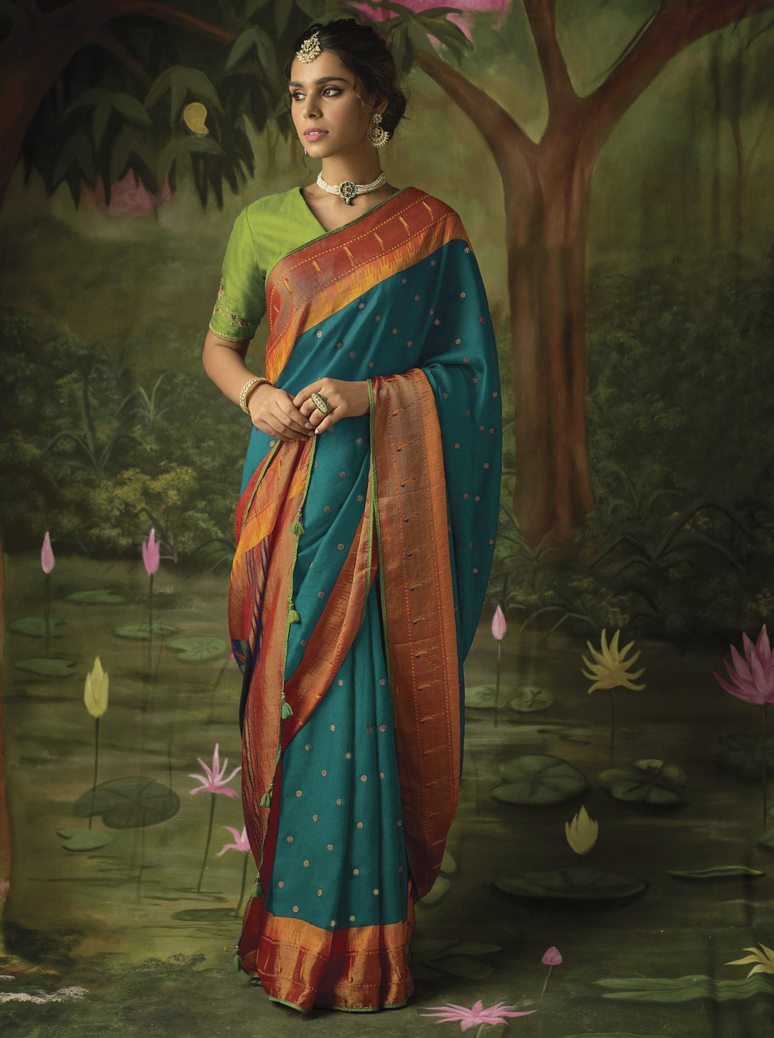 Gorgeous Teal Weaving Festival Trendy Saree - Indiakreations