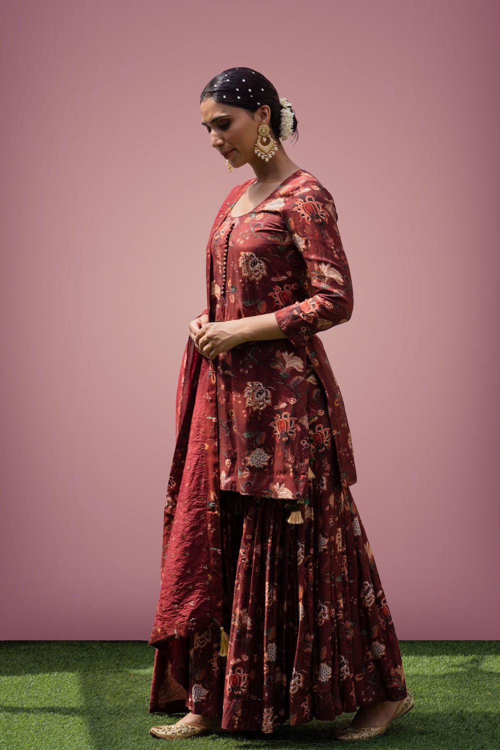 Mehfil Brown Gharara Set - Indiakreations