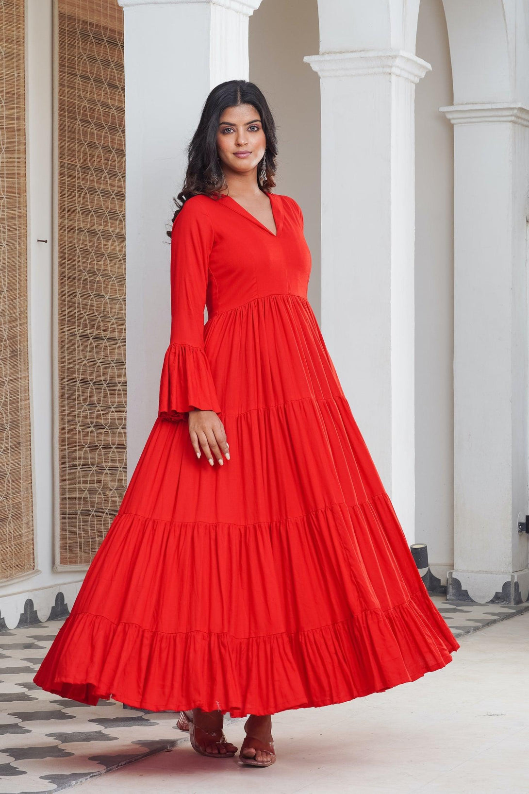 Red frill Tier Maxi - Indiakreations