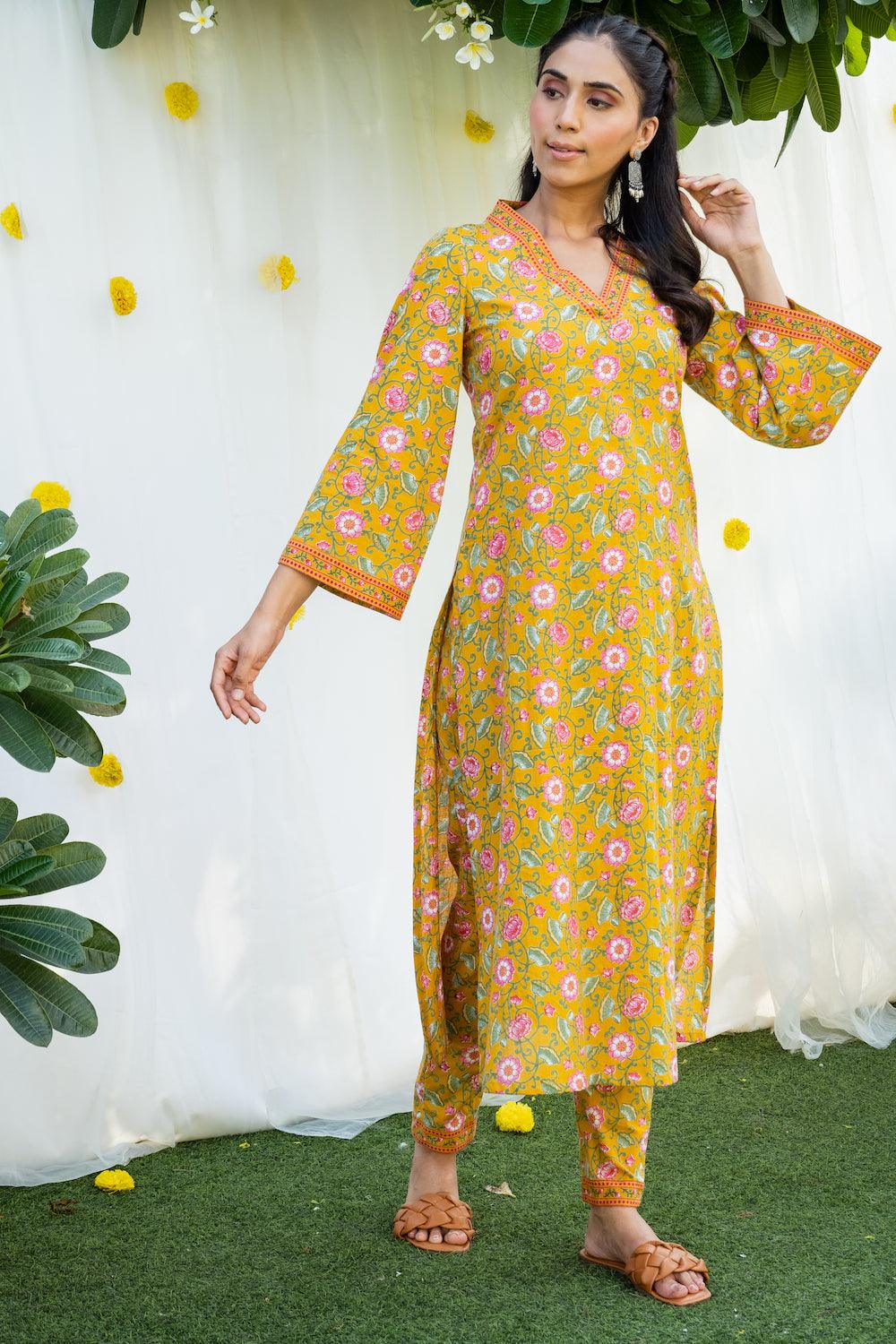 Mehfil Mustard Kurta Set - Indiakreations