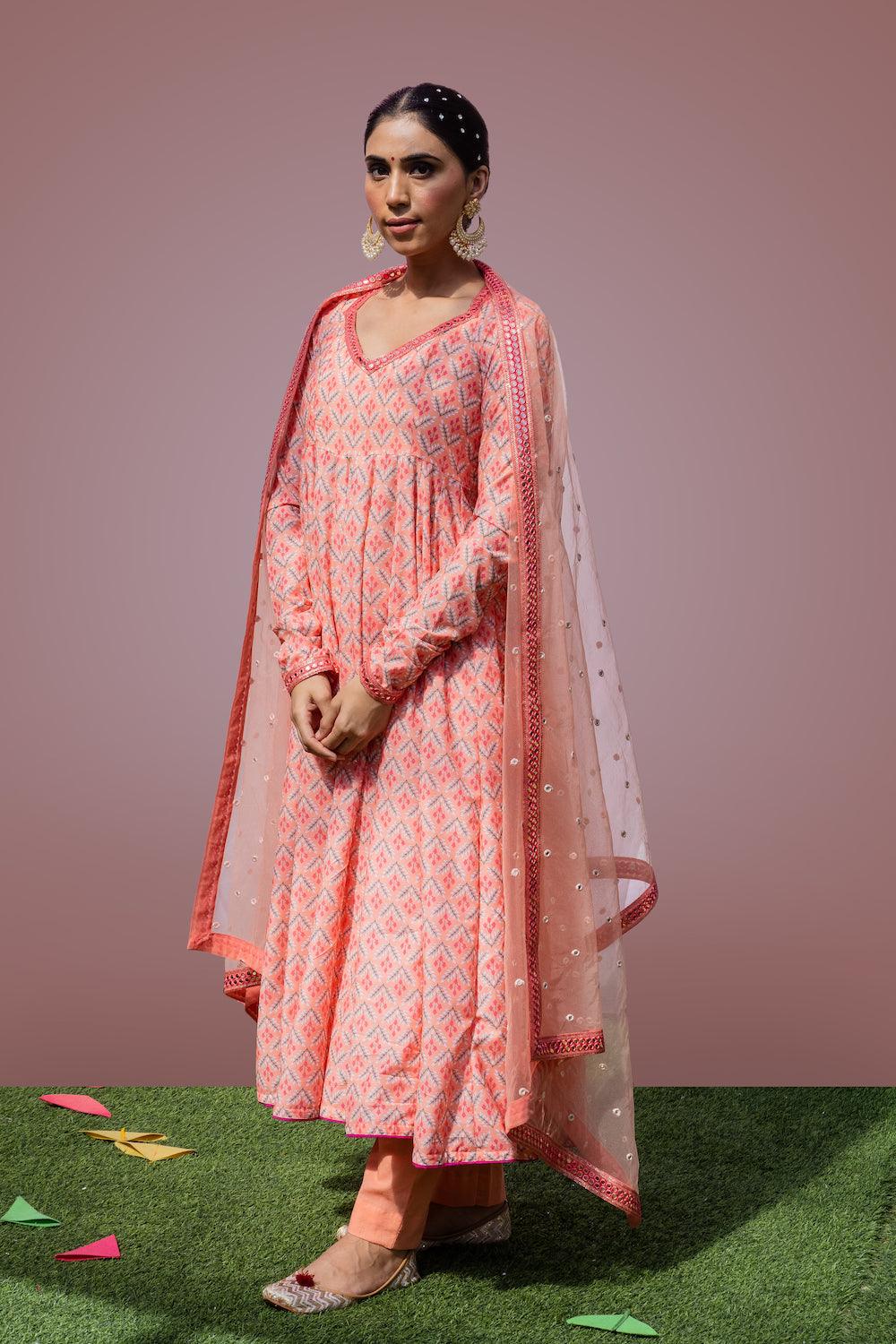 Mehfil Peach Anarkali Set - Indiakreations