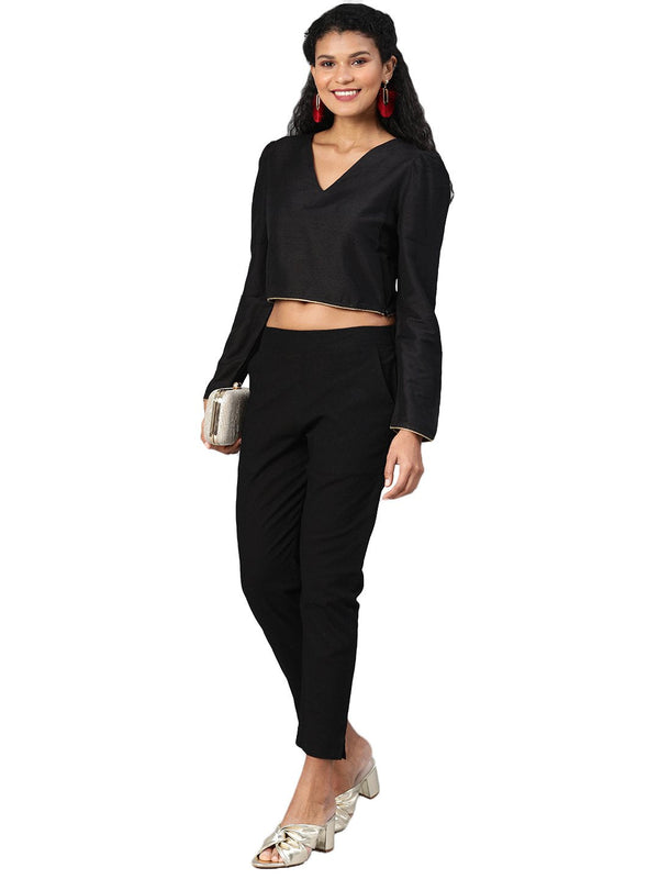 Women's Black Cotton Trouser - Divena