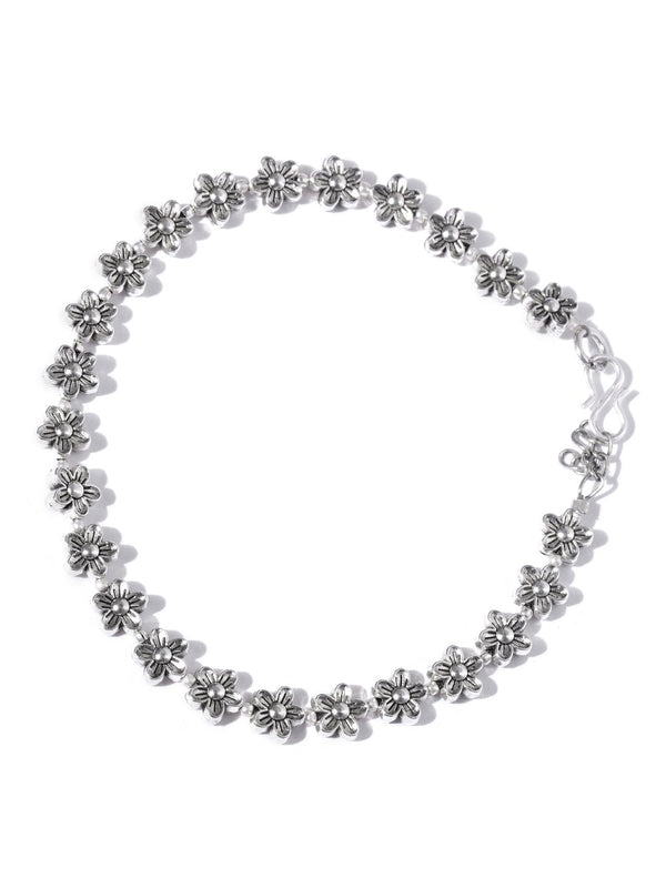 Women's Floral German Silver/Oxidized Set Of 2 Anklet/Payal - Priyaasi