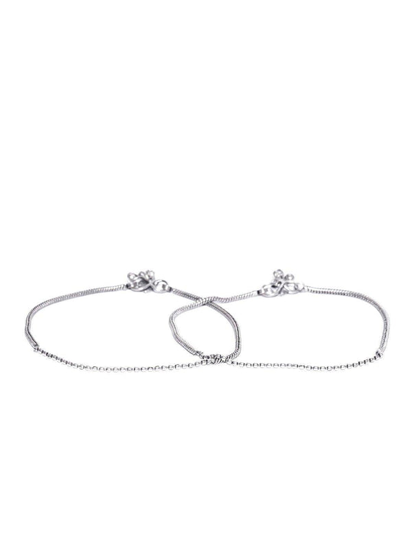 Women's German Silver/Oxidized Set Of 2 Anklet/Payal - Priyaasi - Indiakreations