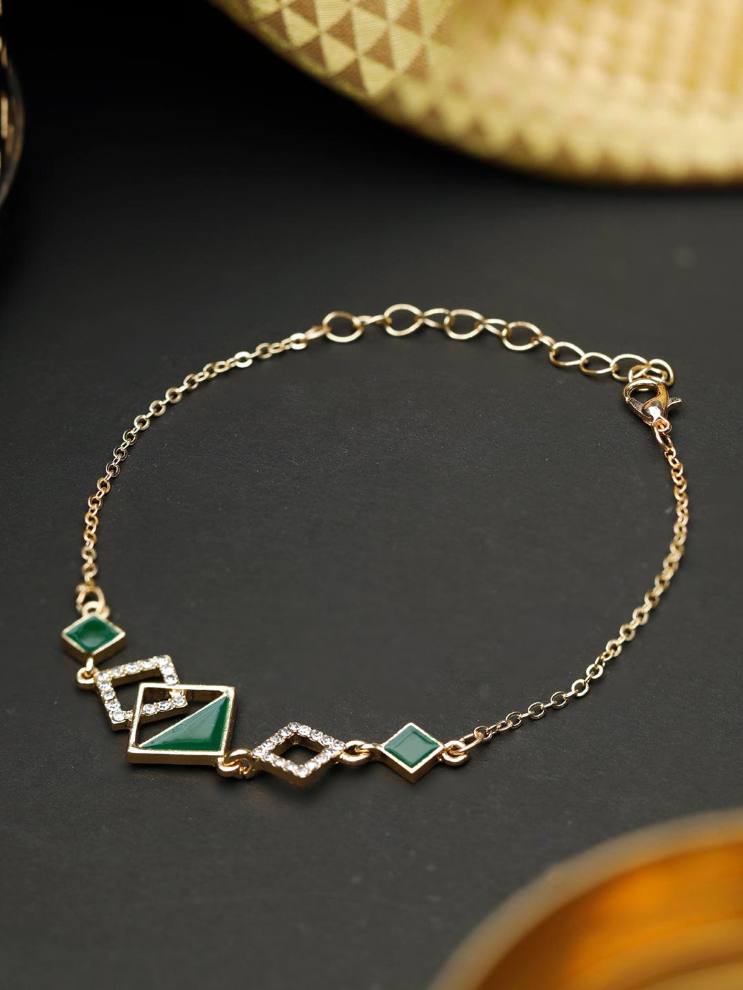 Women's Green Gold Plated Geometric Link Bracelet - Priyaasi - Indiakreations