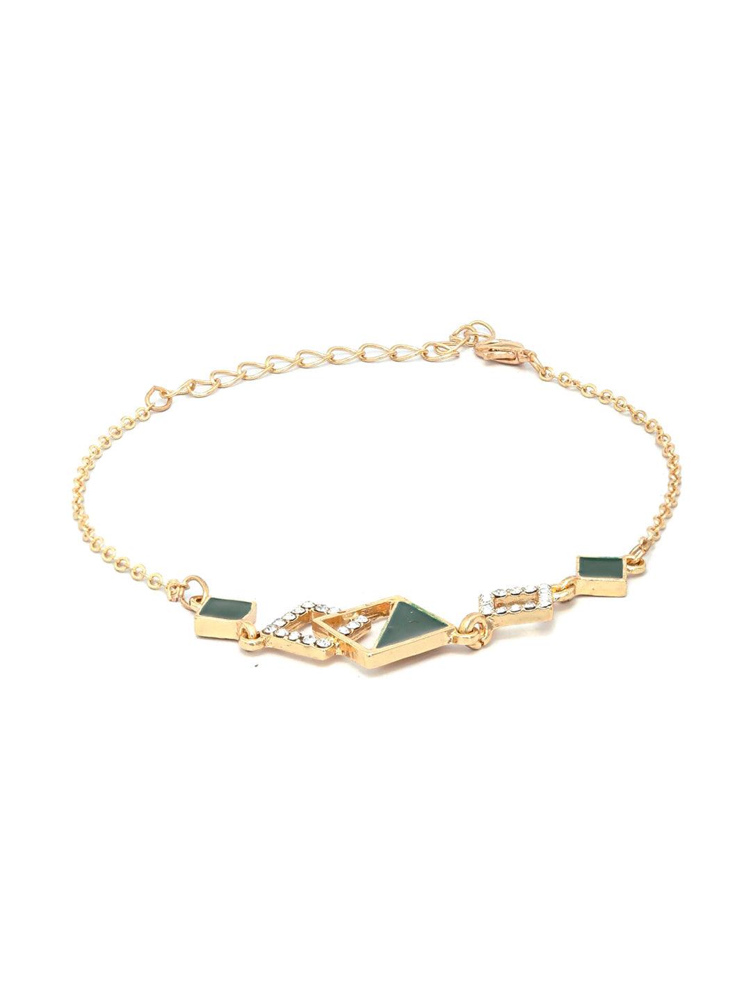 Women's Green Gold Plated Geometric Link Bracelet - Priyaasi - Indiakreations