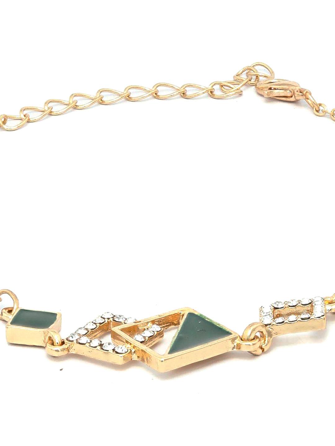 Women's Green Gold Plated Geometric Link Bracelet - Priyaasi - Indiakreations