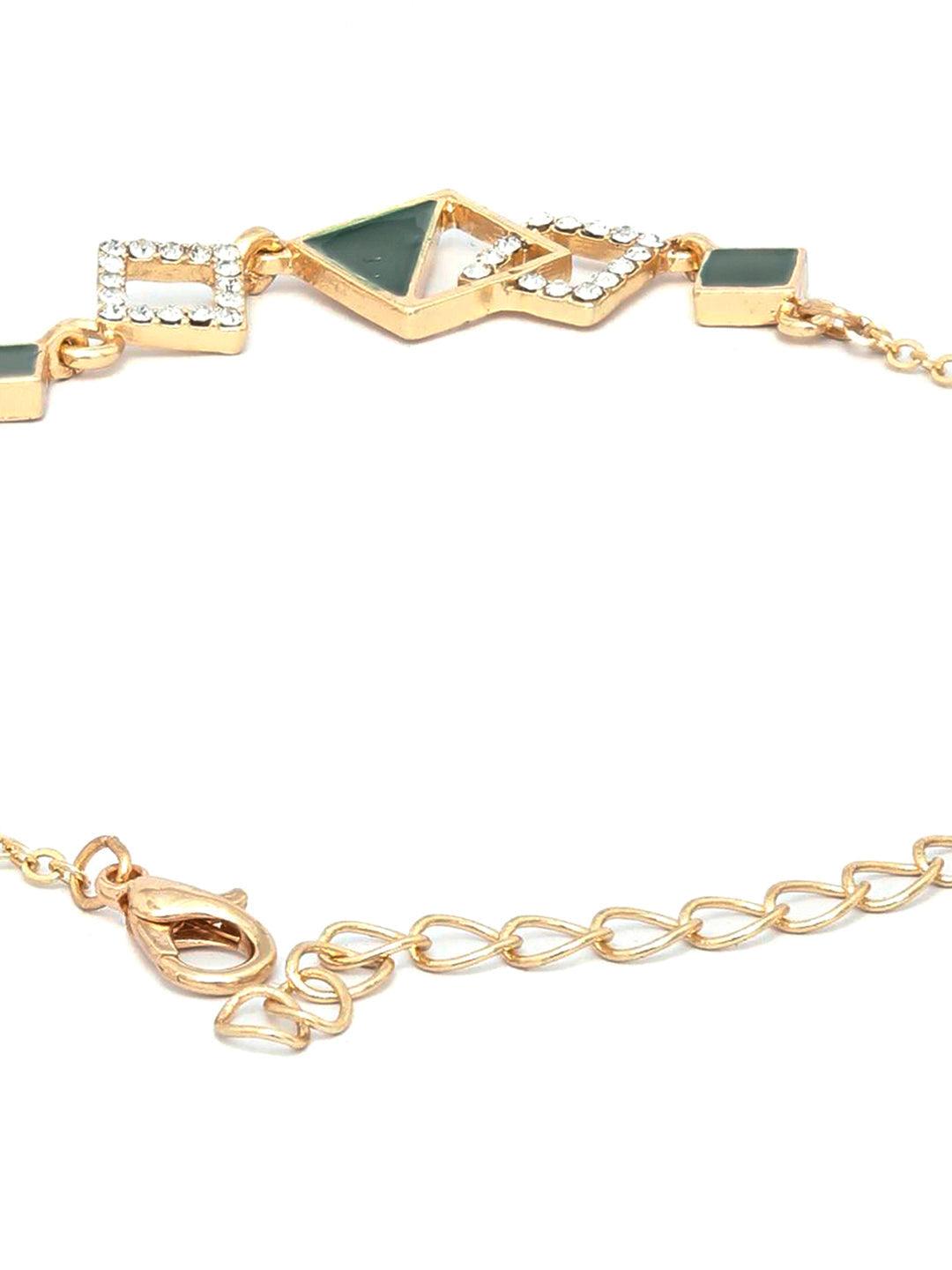 Women's Green Gold Plated Geometric Link Bracelet - Priyaasi - Indiakreations