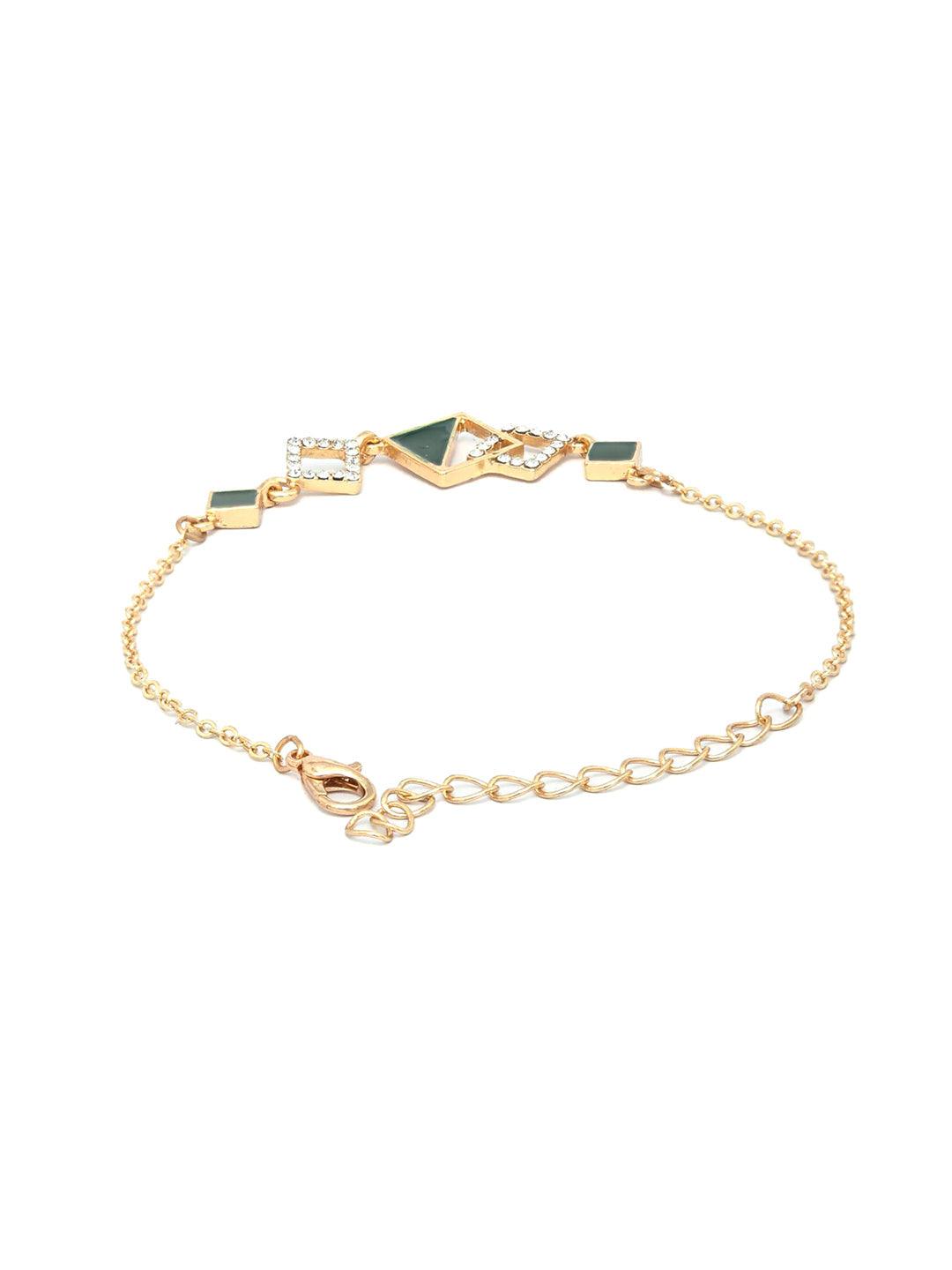 Women's Green Gold Plated Geometric Link Bracelet - Priyaasi - Indiakreations