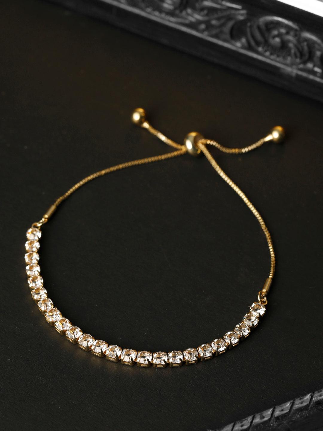 Women's American Diamond Gold Plated Link Bracelet - Priyaasi - Indiakreations