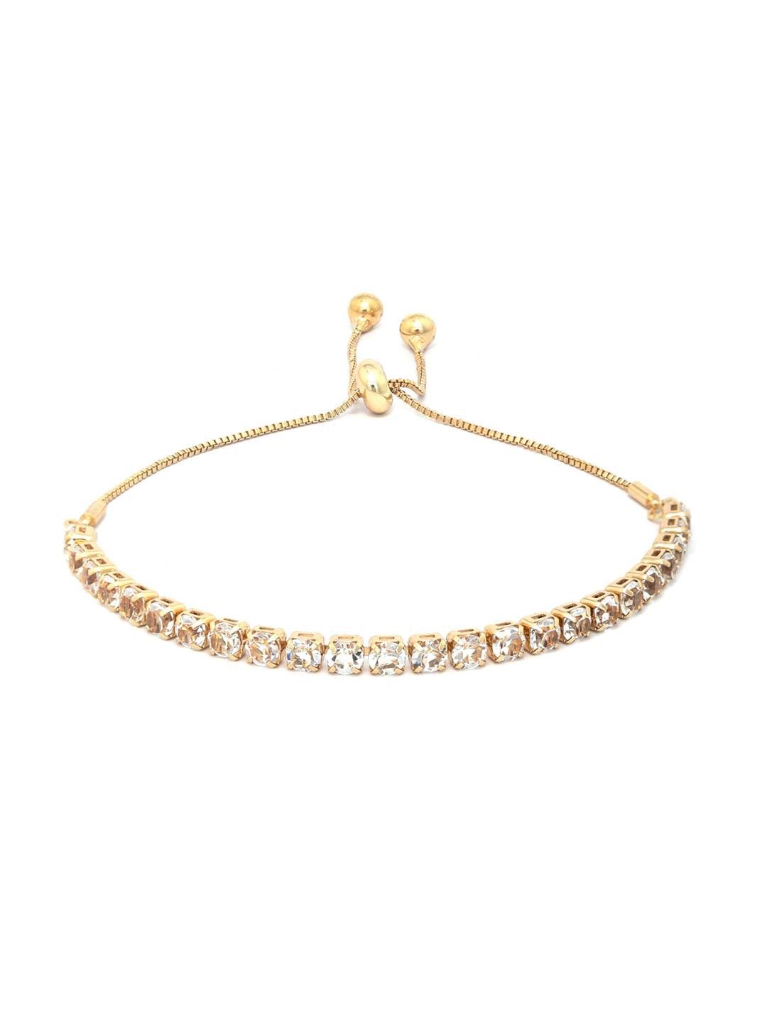 Women's American Diamond Gold Plated Link Bracelet - Priyaasi - Indiakreations