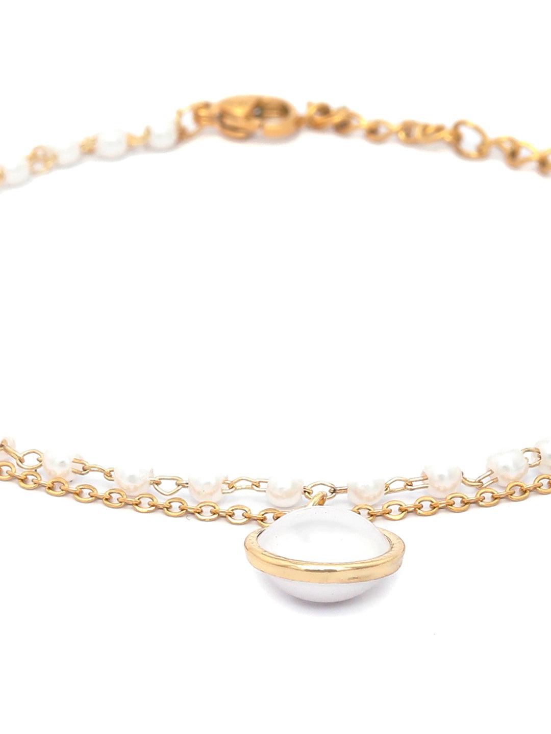 Women's White Pearls & Beads Gold Plated Link Bracelet- Priyaasi - Indiakreations