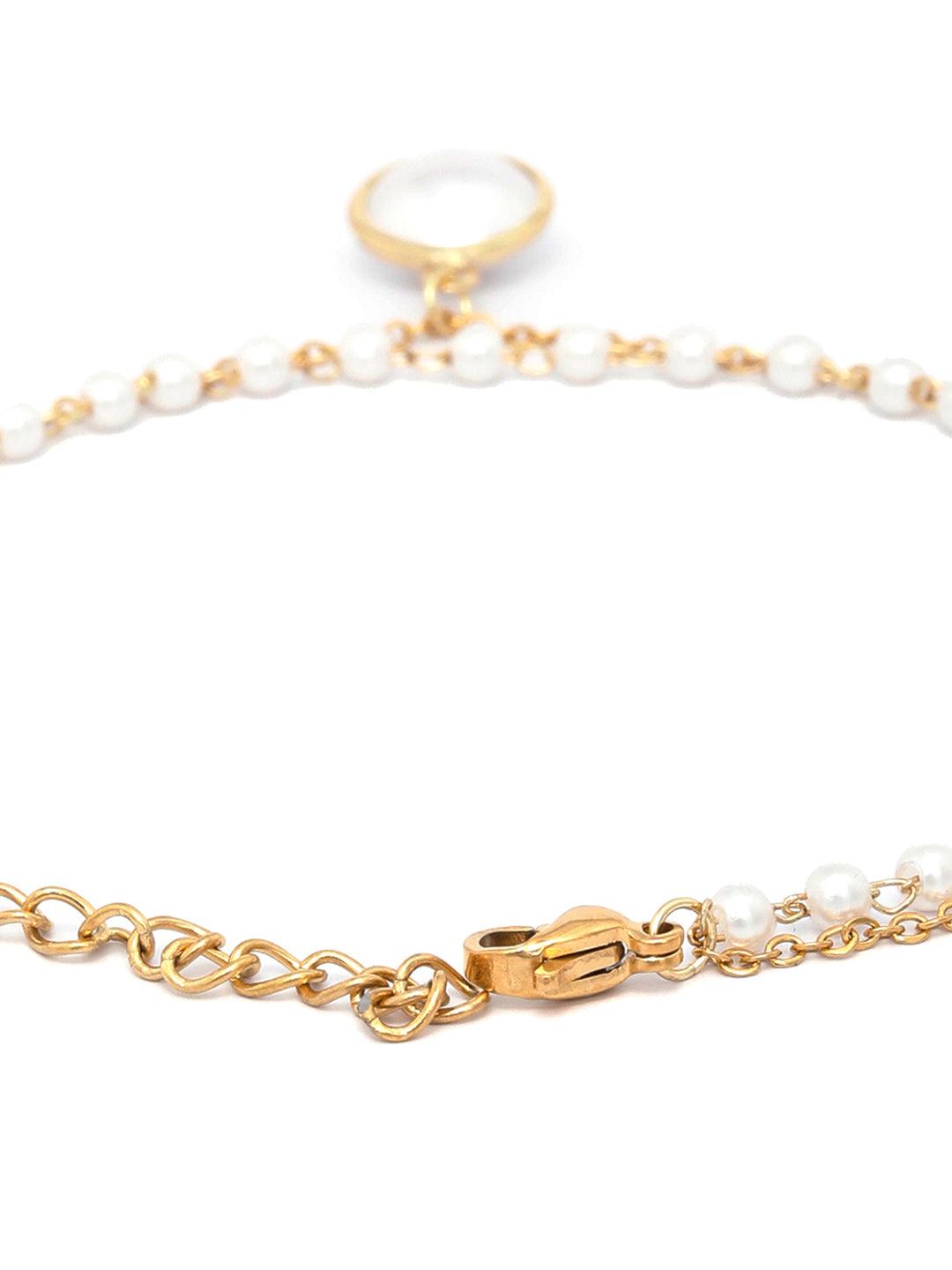 Women's White Pearls & Beads Gold Plated Link Bracelet- Priyaasi - Indiakreations