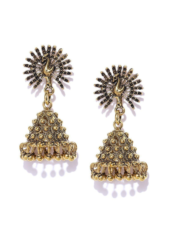 Women's Dancing Peacock Gold Plated Party Wear Jhumki Earrings For Women And Girls - Priyaasi - Indiakreations