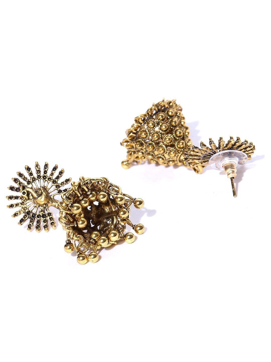 Women's Dancing Peacock Gold Plated Party Wear Jhumki Earrings For Women And Girls - Priyaasi - Indiakreations