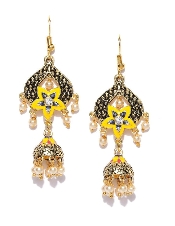 Women's Multicolour Brass Floral Drop Earrings With Pearl For Girl And Women - Priyaasi