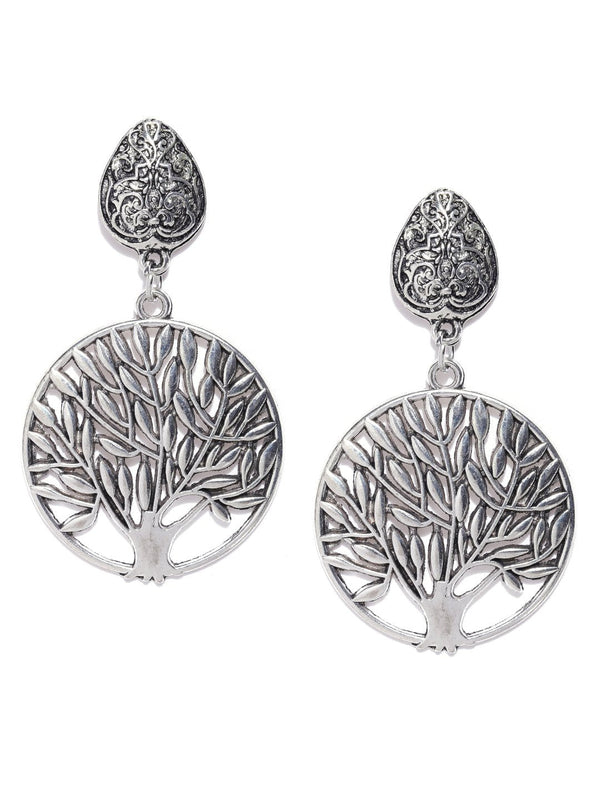 Women's German Silver/Oxidized Tree Of Life Earrings For Women - Priyaasi