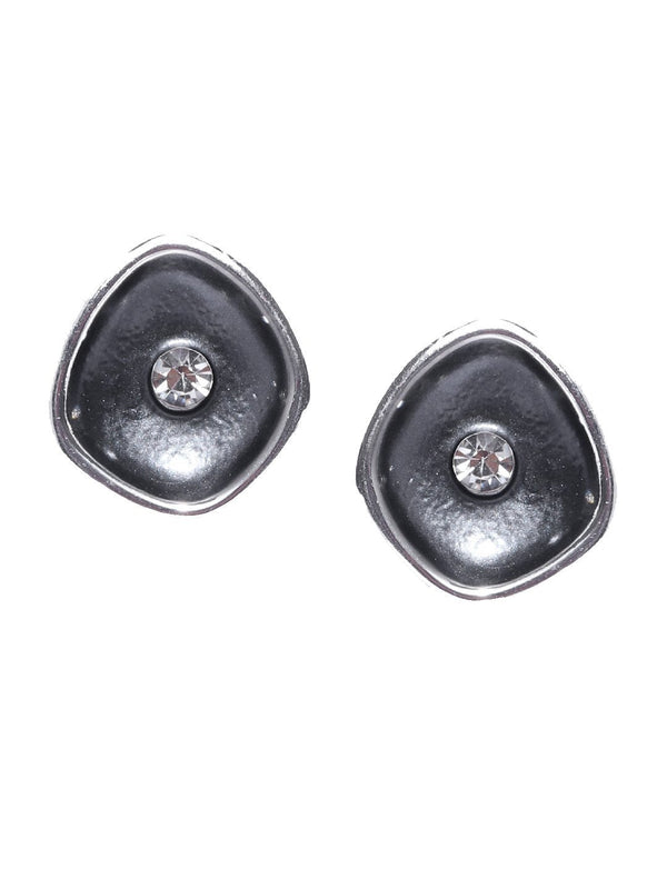 Women's Silver-Plated Stone Studded Stud Earrings in Black Color - Priyaasi