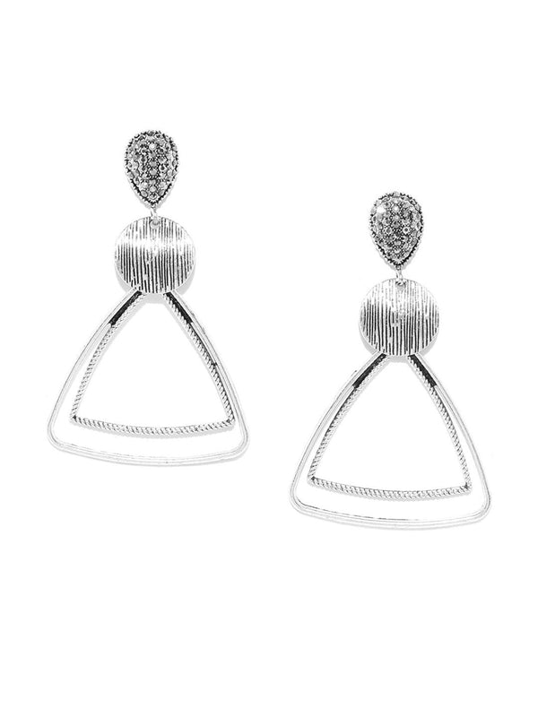 Women's Designer Silver Plated Double Layer Concentric Triangles Designer Fancy Fashion Drop Earrings For Women And Girls - Priyaasi