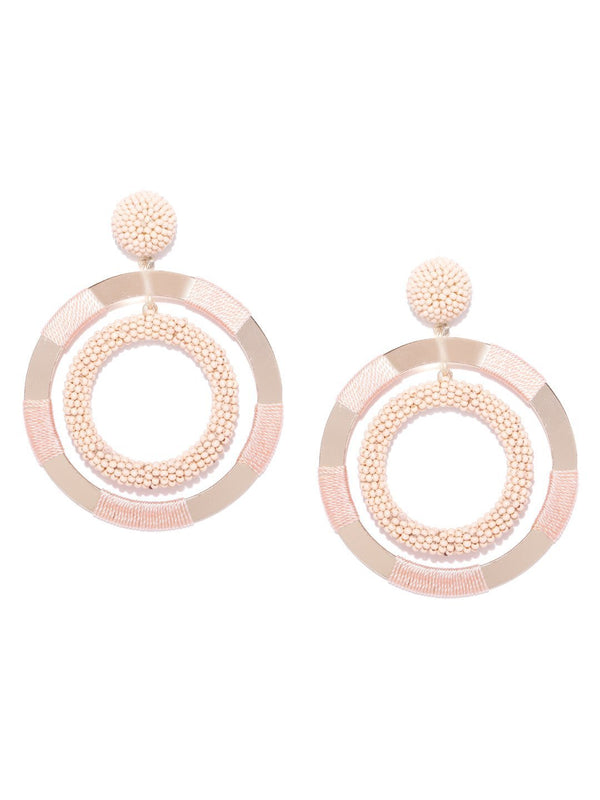 Women's Designer Peach Colour Double Layered Hoop Shaped Drop Earrings - Priyaasi