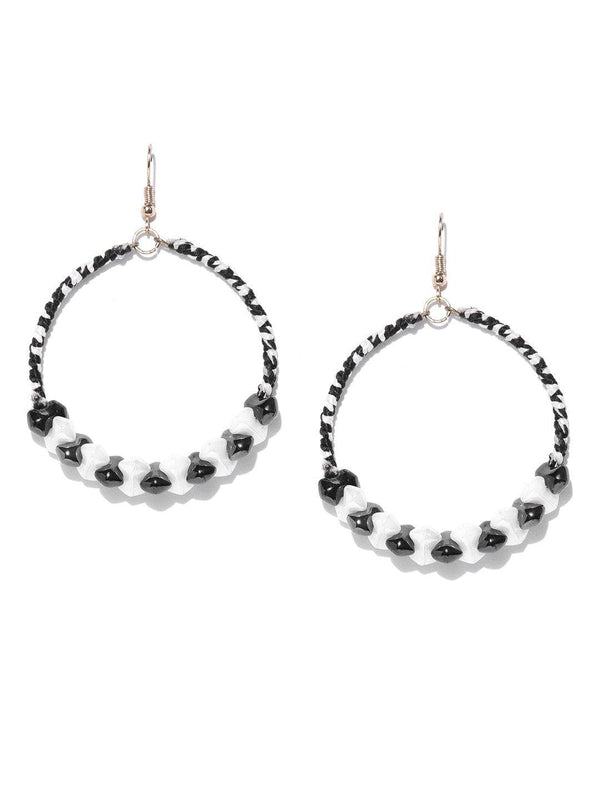 Women's Designer Black And White Shining Stone Handcrafted Big Hoop Earrings - Priyaasi - Indiakreations