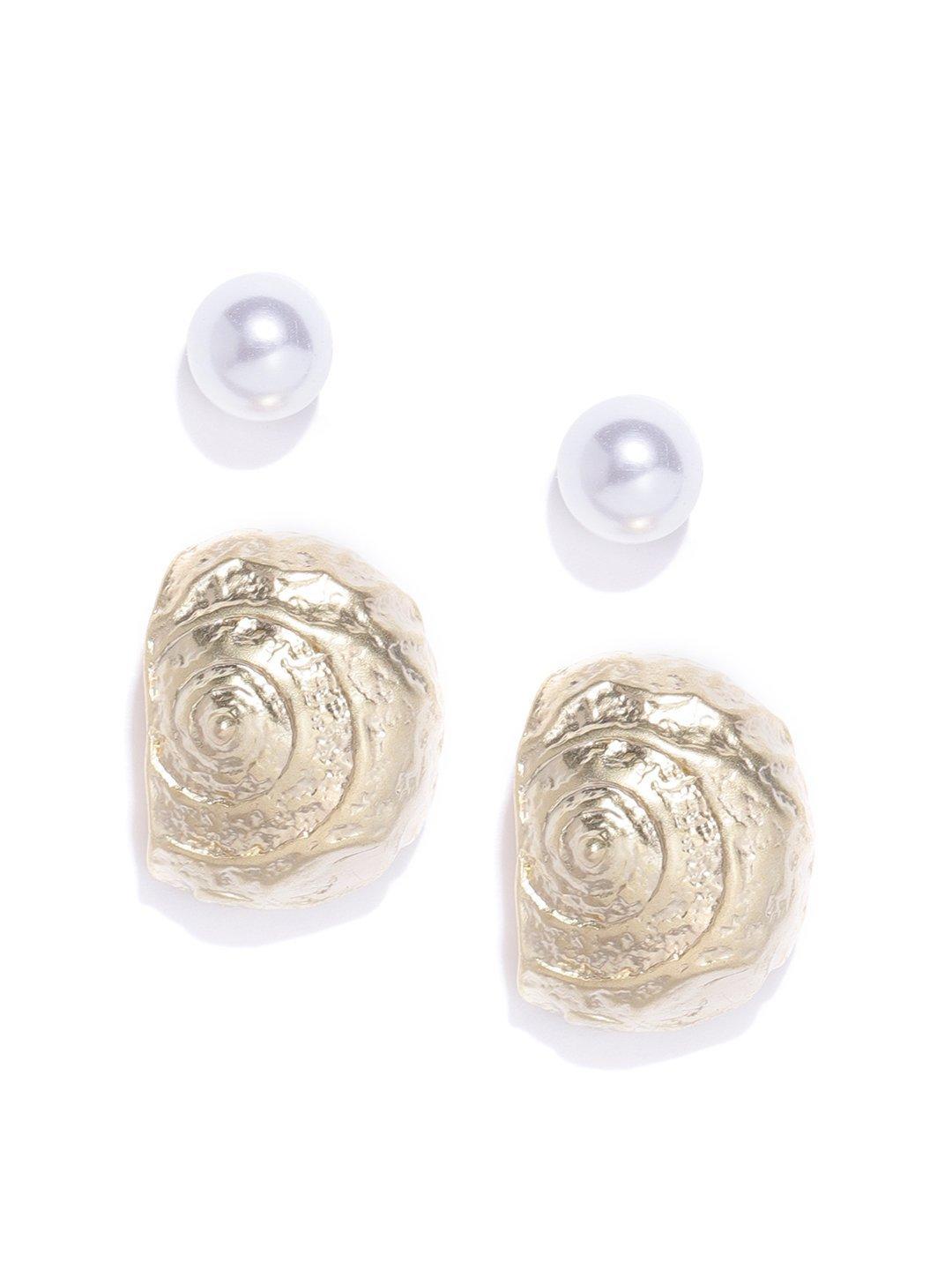 Women's Matte Gold Finish Stud Earrings With Pearl Studs For Women - Priyaasi - Indiakreations