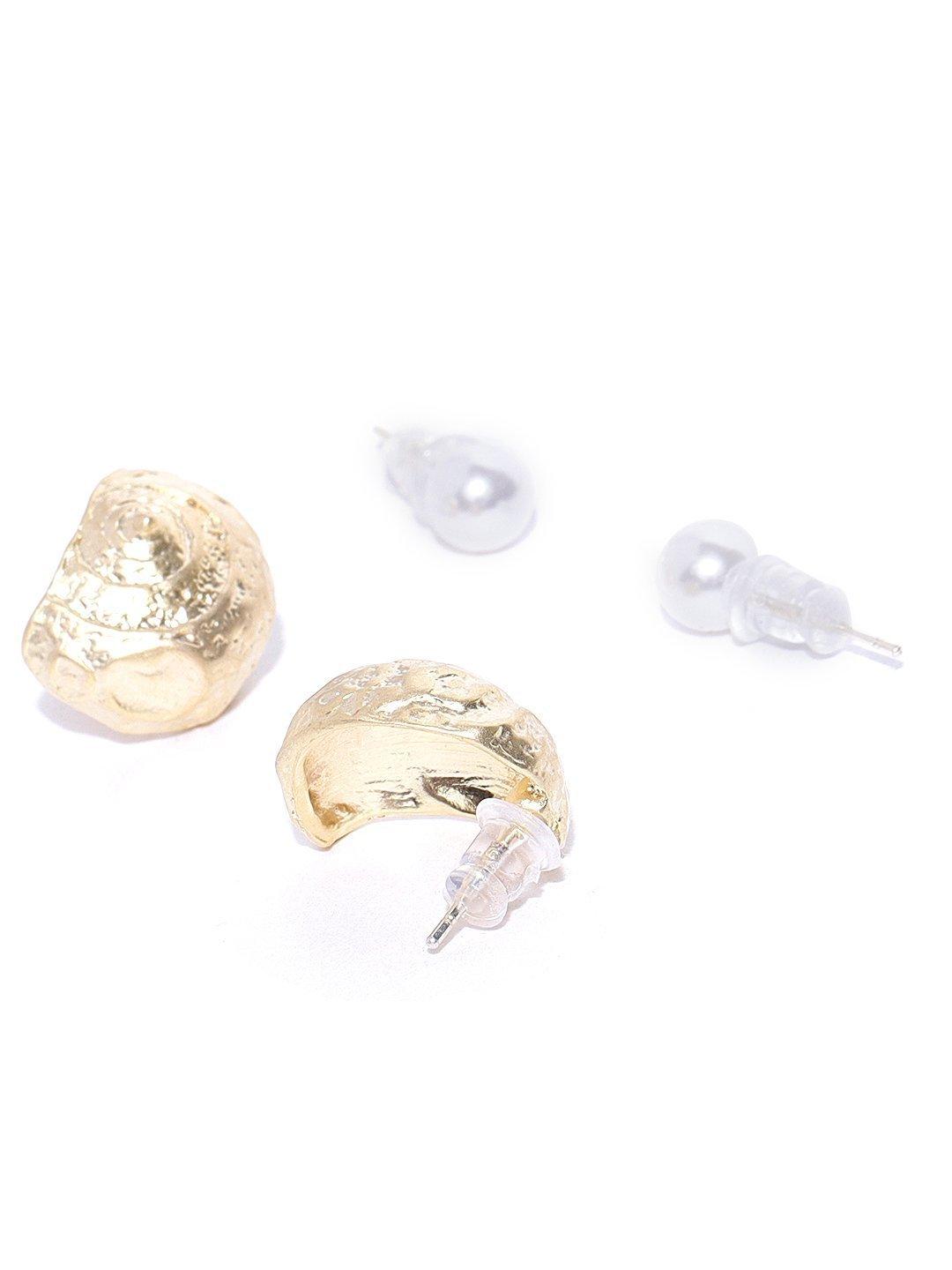 Women's Matte Gold Finish Stud Earrings With Pearl Studs For Women - Priyaasi - Indiakreations