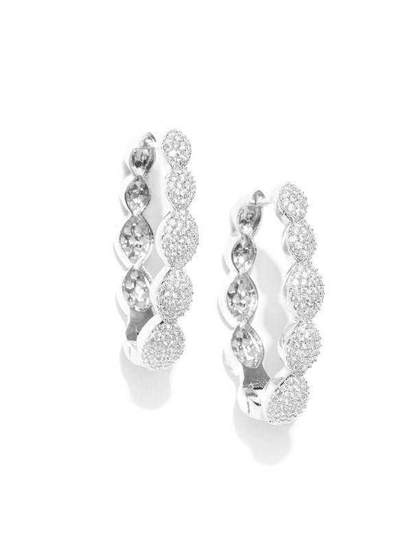 Women's Silver-Plated Ad Studded Sparkling Contemporary Handcrafted Drop Earrings - Priyaasi