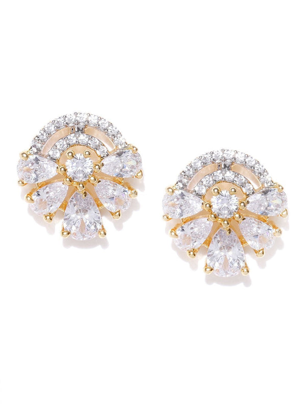 Women's Gold Plated American Diamond Studded Floral Designed Stud Earrings - Priyaasi