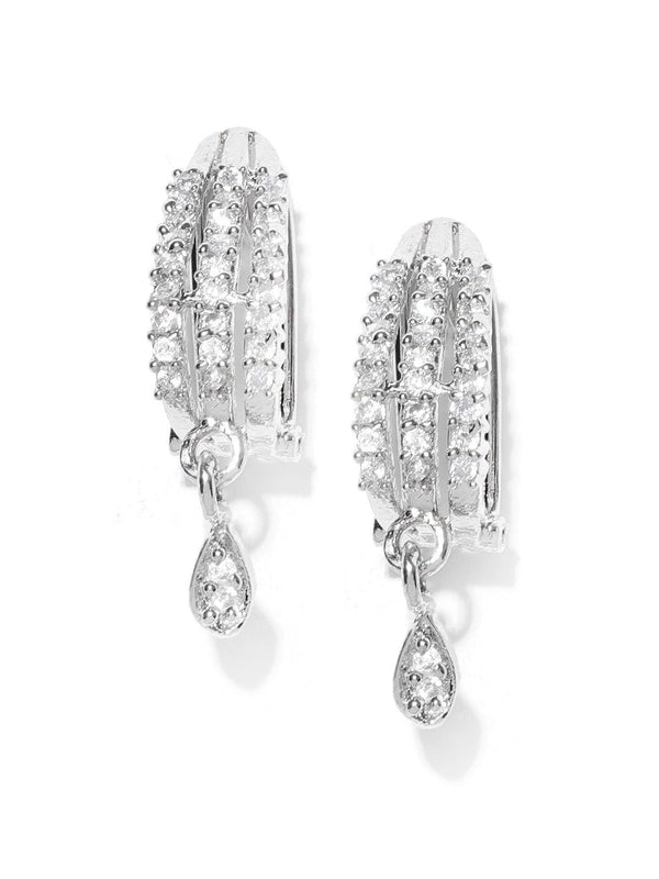 Women's Silver Plated American Diamond Studded Bali Like Party Wear Stud Earrings - Priyaasi