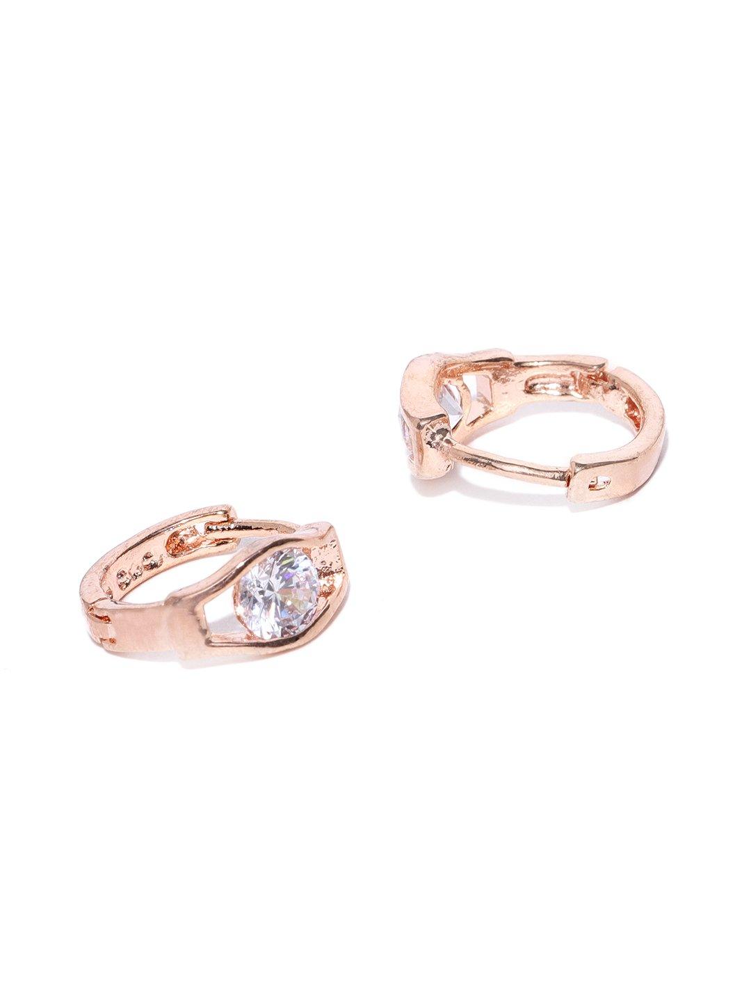 Women's Rose Gold Plated American Diamond Studded Bali Like Stud Earrings For Women - Priyaasi - Indiakreations