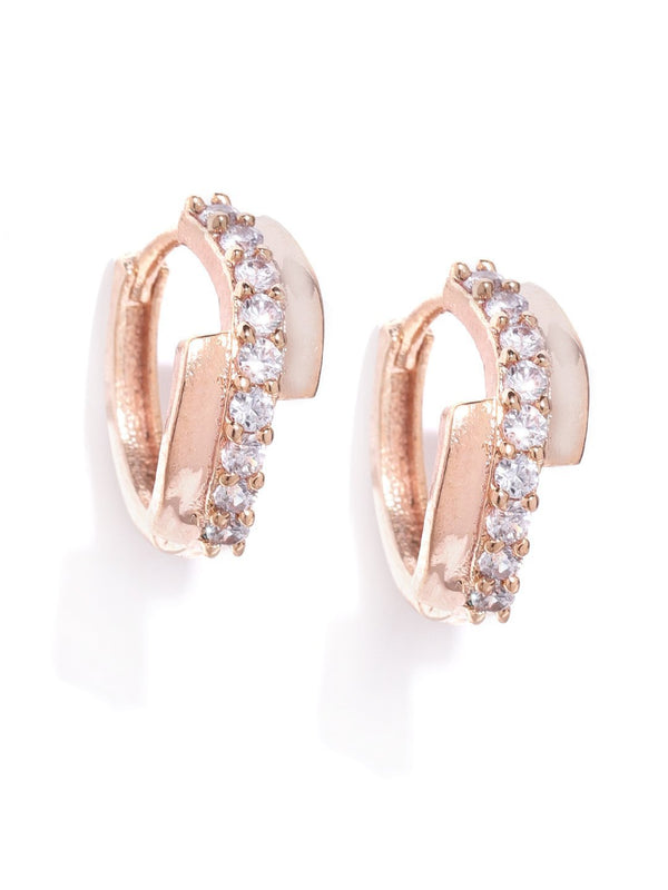 Women's Rose Gold Plated American Diamond Studded Bali Like Stud Earrings - Priyaasi