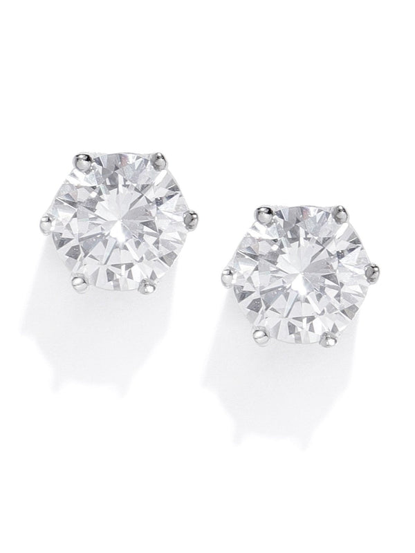 Women's Silver Plated American Diamond Studded Beautiful Stud Earrings - Priyaasi