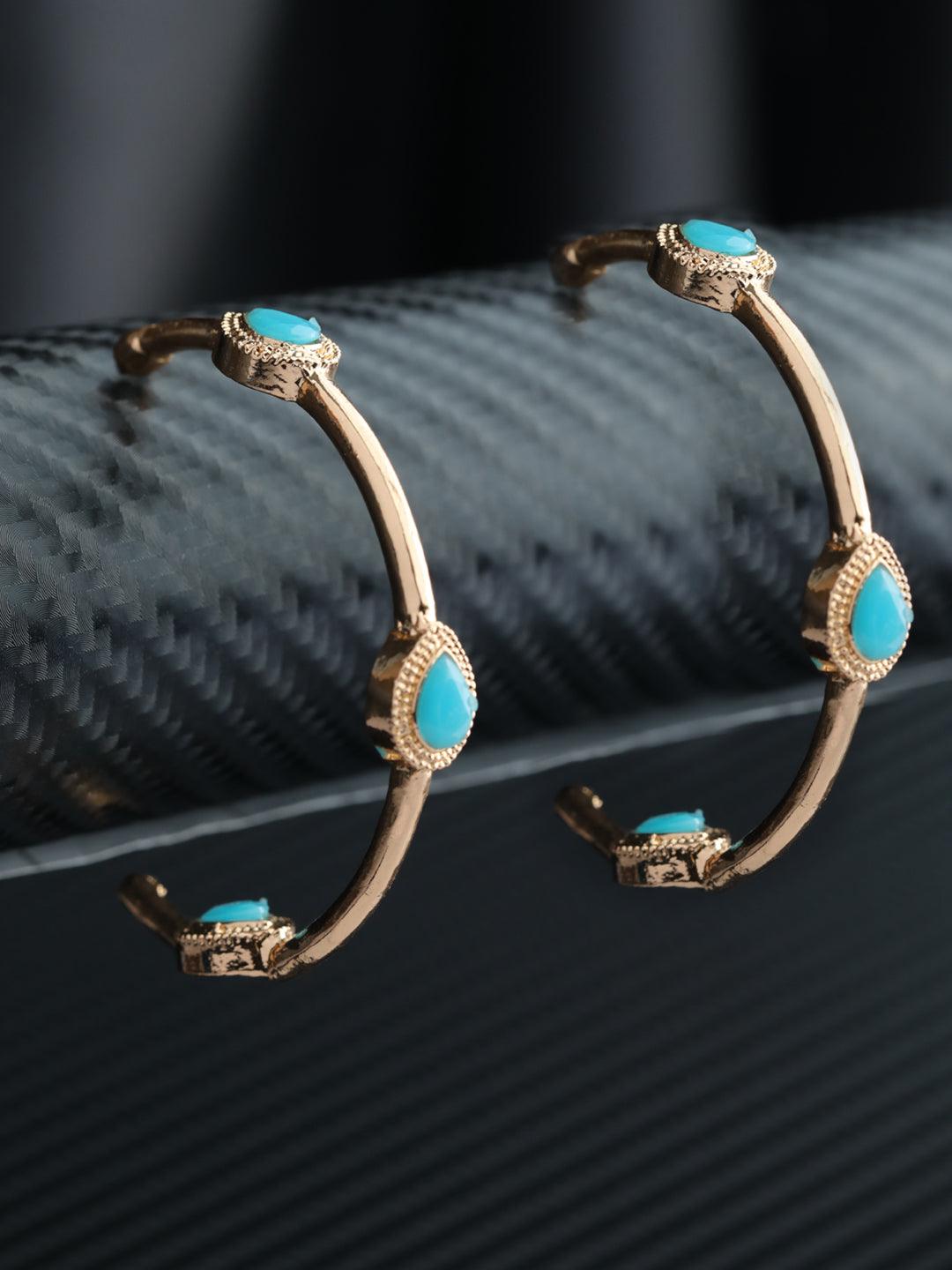 Women's Prita Blue Stone Studded Rose Gold Half Hoops - Priyaasi - Indiakreations