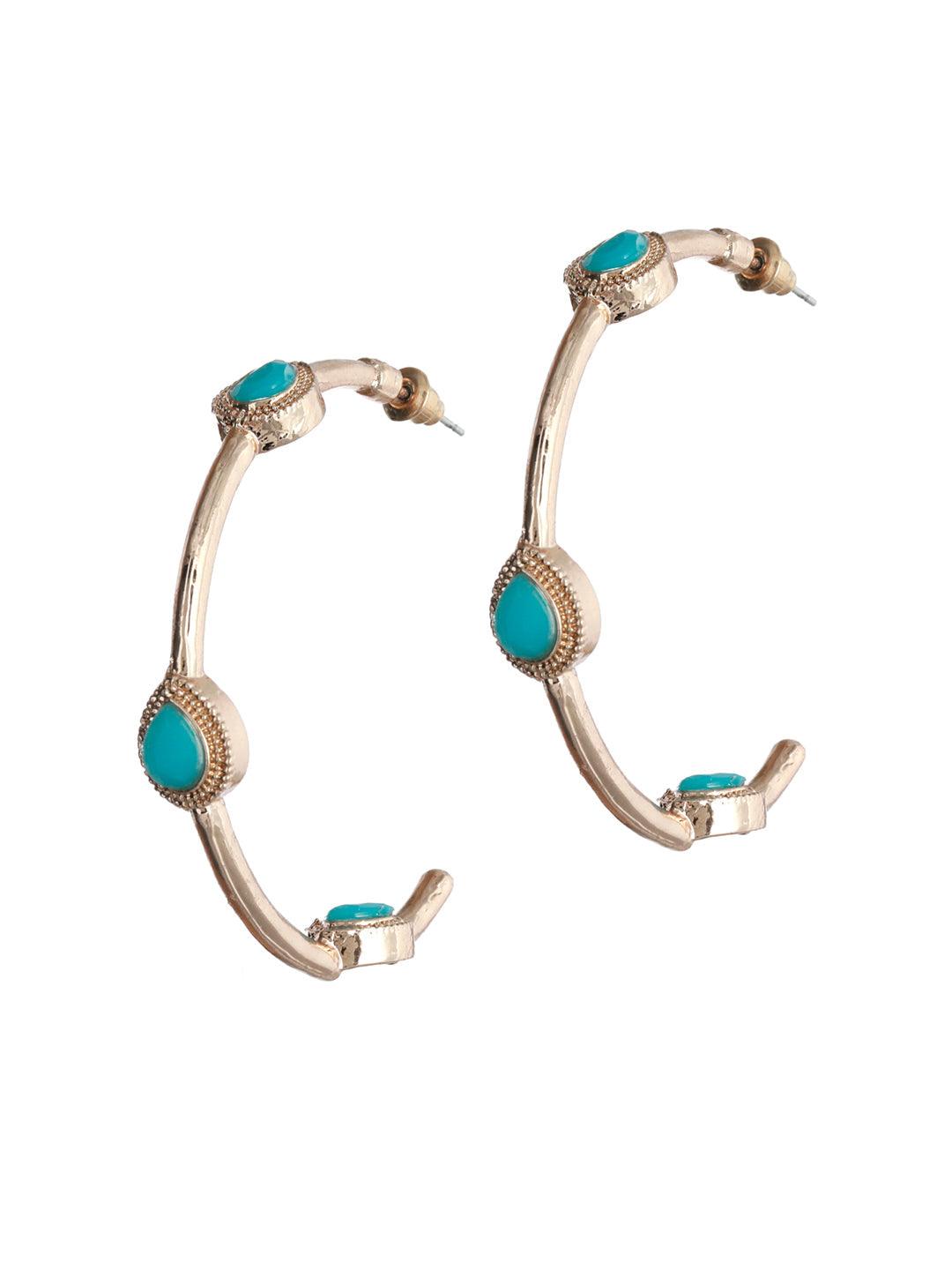 Women's Prita Blue Stone Studded Rose Gold Half Hoops - Priyaasi - Indiakreations