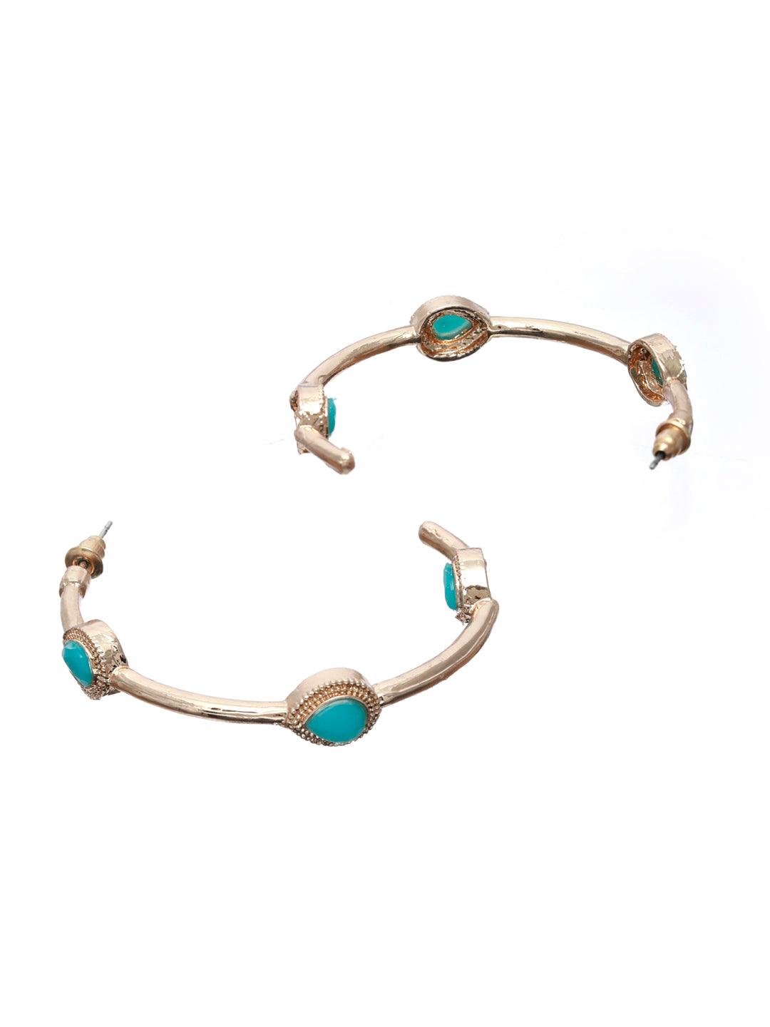 Women's Prita Blue Stone Studded Rose Gold Half Hoops - Priyaasi - Indiakreations