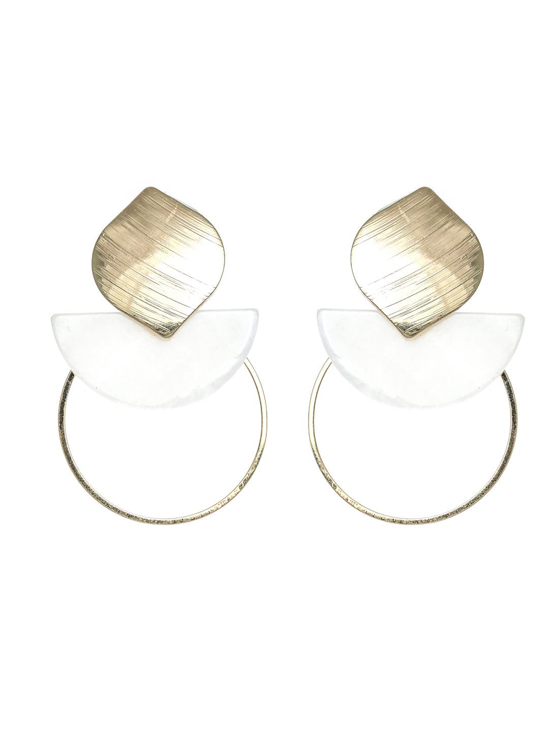 Women's Prita White & Gold Circular Drop Earrings - Priyaasi - Indiakreations