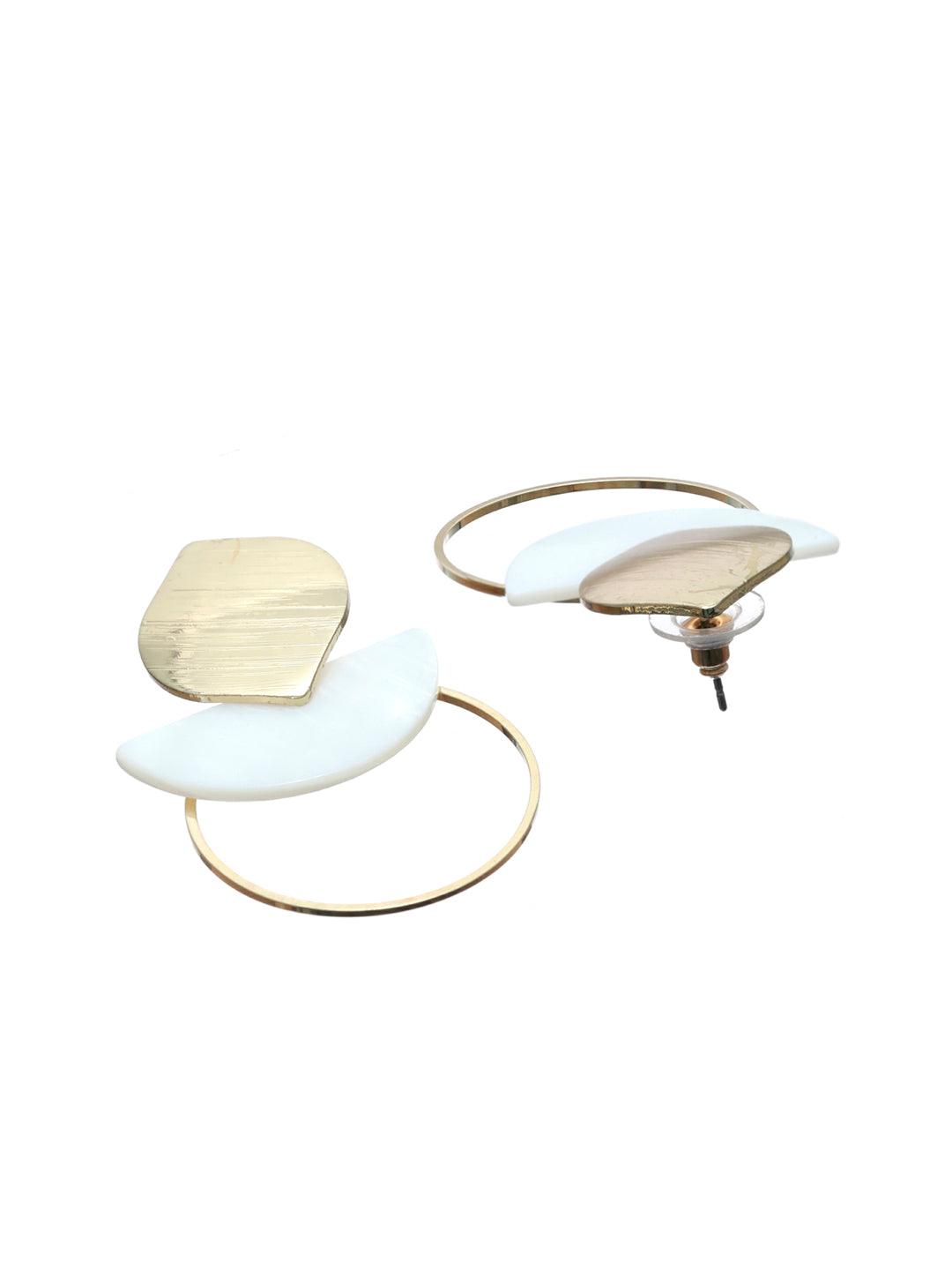 Women's Prita White & Gold Circular Drop Earrings - Priyaasi - Indiakreations