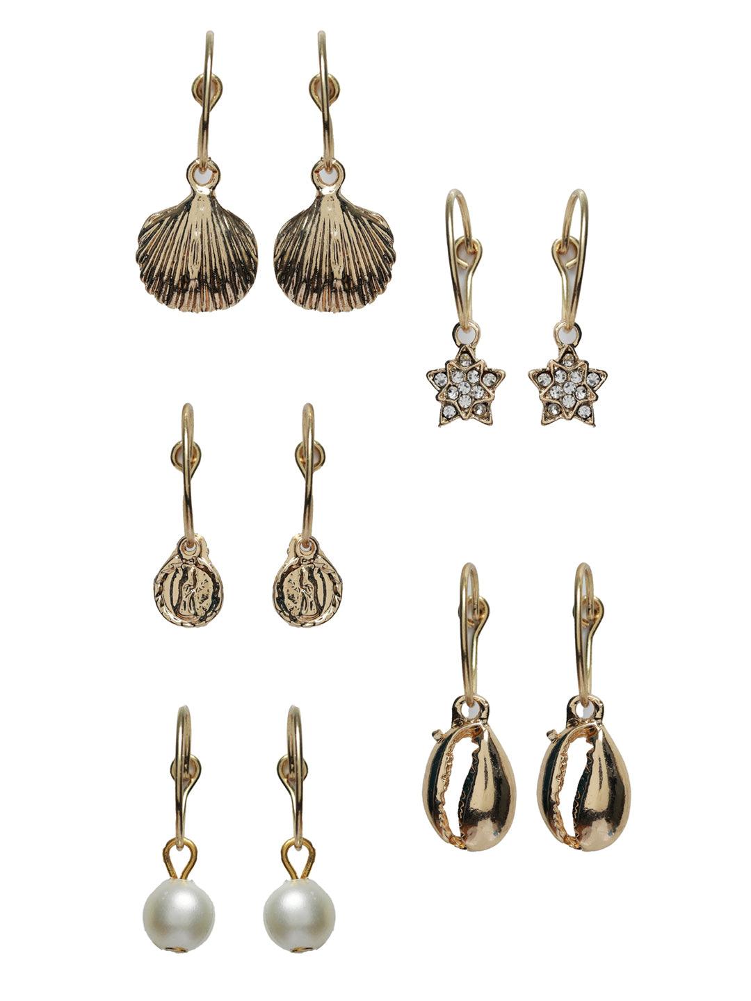 Women's Prita Trendy Rose Gold Plated Pearl Drop Earring Set of 5 - Priyaasi - Indiakreations