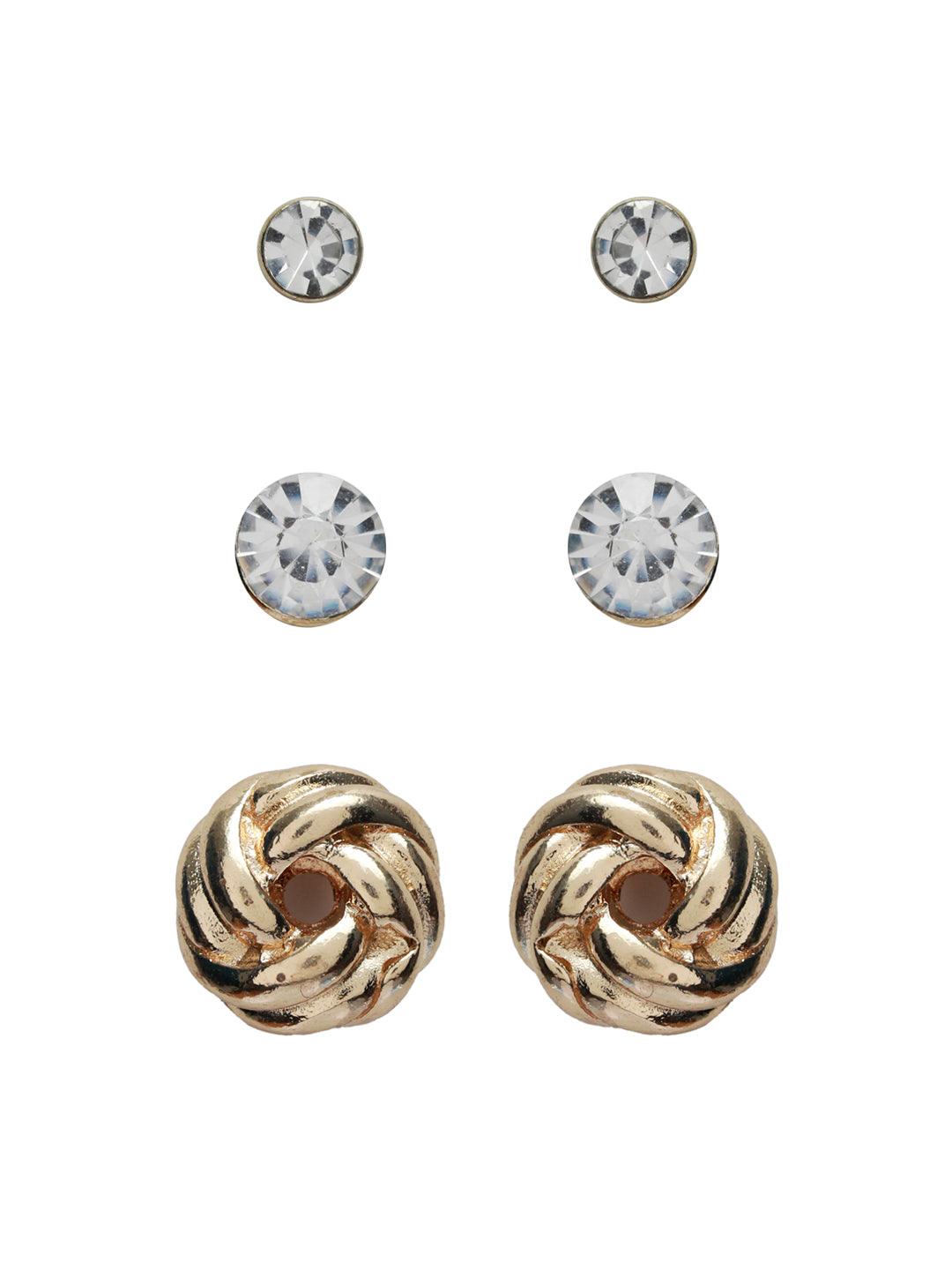 Women's Prita American Diamond Rose Gold Plated Earring Set of 3 - Priyaasi - Indiakreations