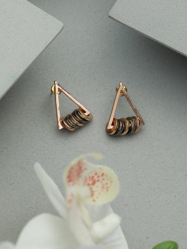 Women's Geometric Disc Drop Rose Gold Plated Earrings - Priyaasi