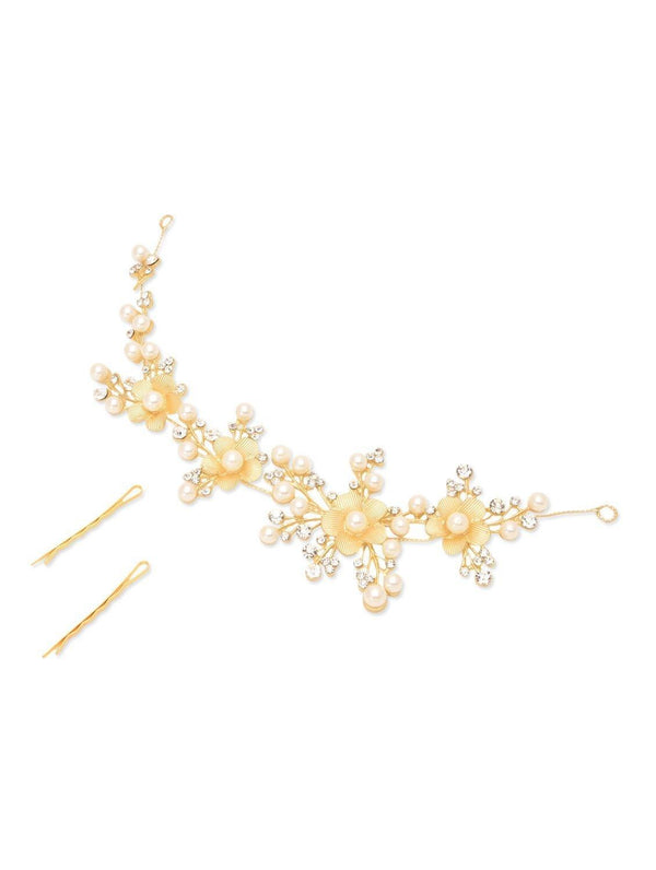 Women's Gold Foldable Floral Stone Hair Clip With Pins For Women - Priyaasi - Indiakreations