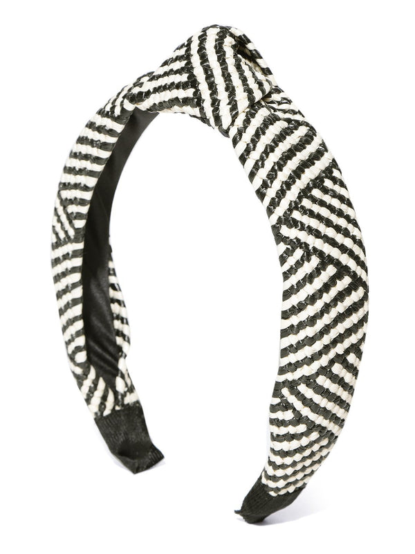 Women's Designer Off-White And Black Lined Pattern Hair Bands - Priyaasi