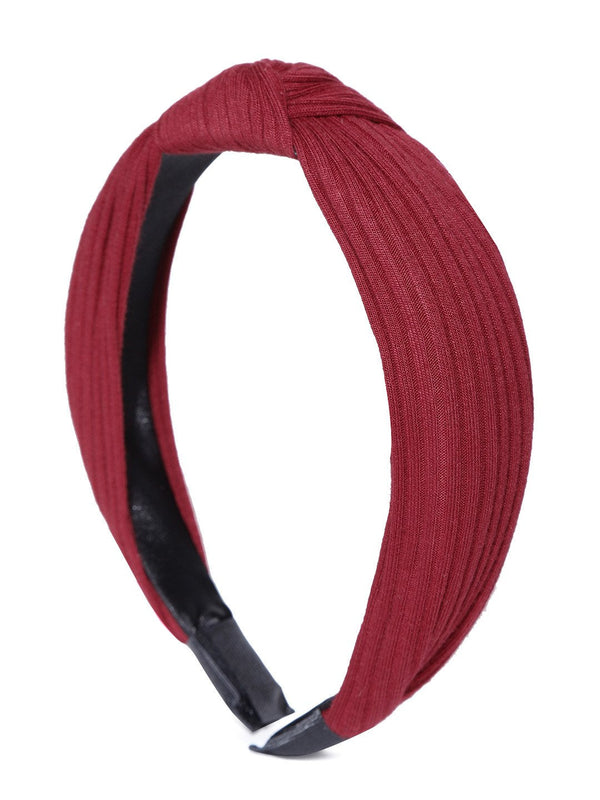 Women's Cross Knot Design Maroon Colour Hairband - Priyaasi