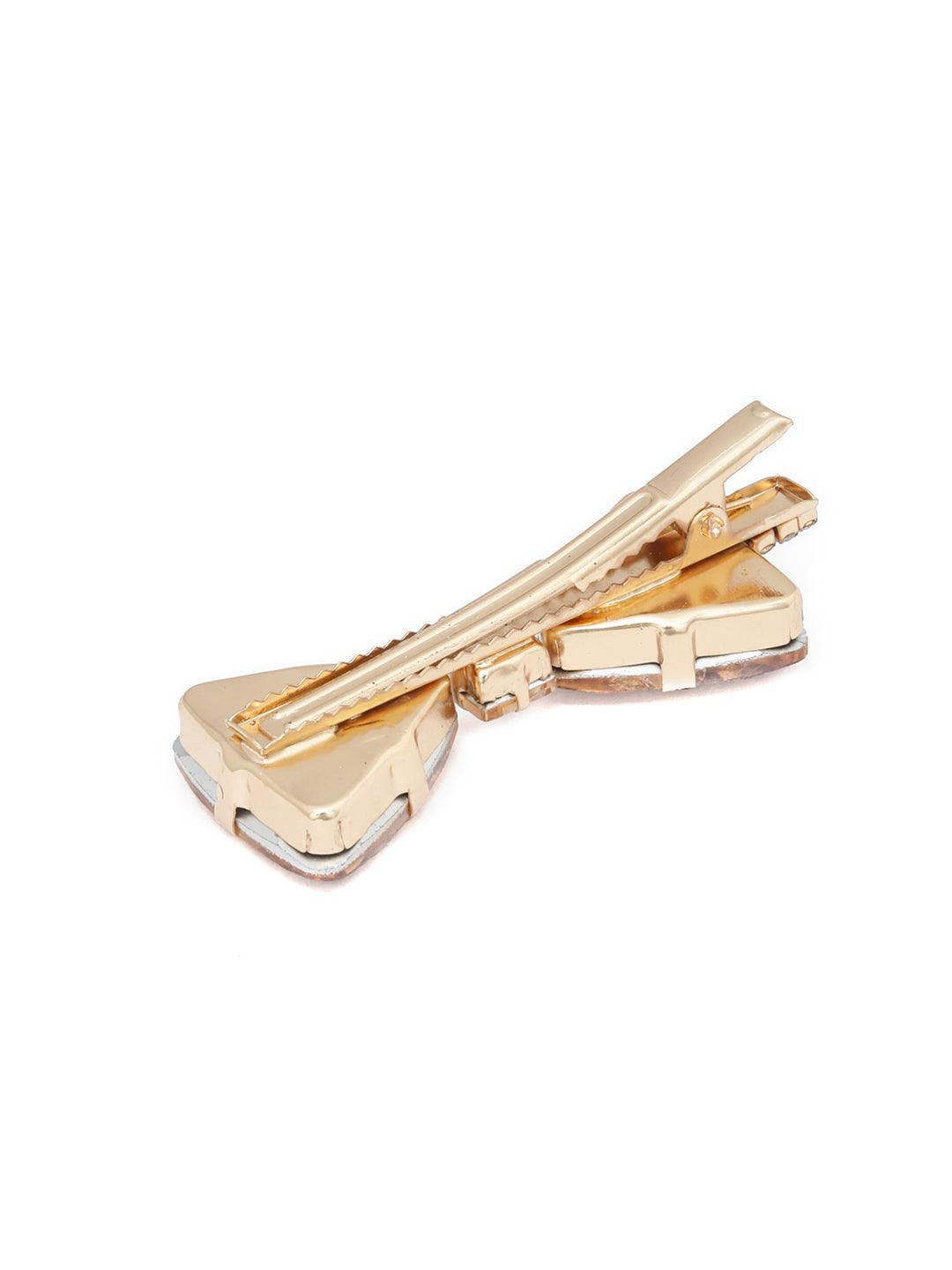 Women's Gold Stone Rose Gold Plated Bow Hair Pin - Priyaasi - Indiakreations