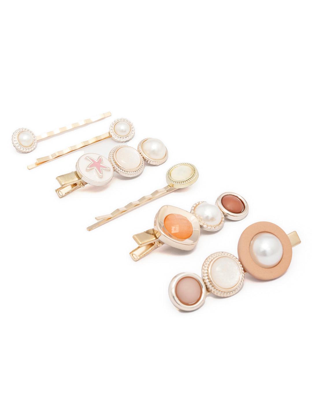 Women's Prita Gold Plated Set of 5 Star Hair Pins - Priyaasi - Indiakreations