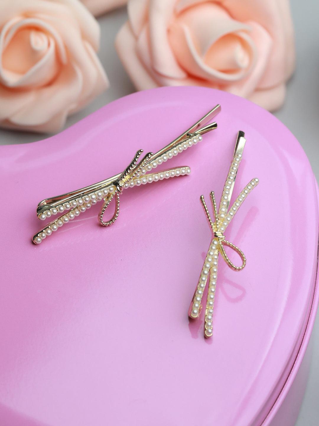 Women's White Pearl Studded Hair Pin Set - Priyaasi - Indiakreations