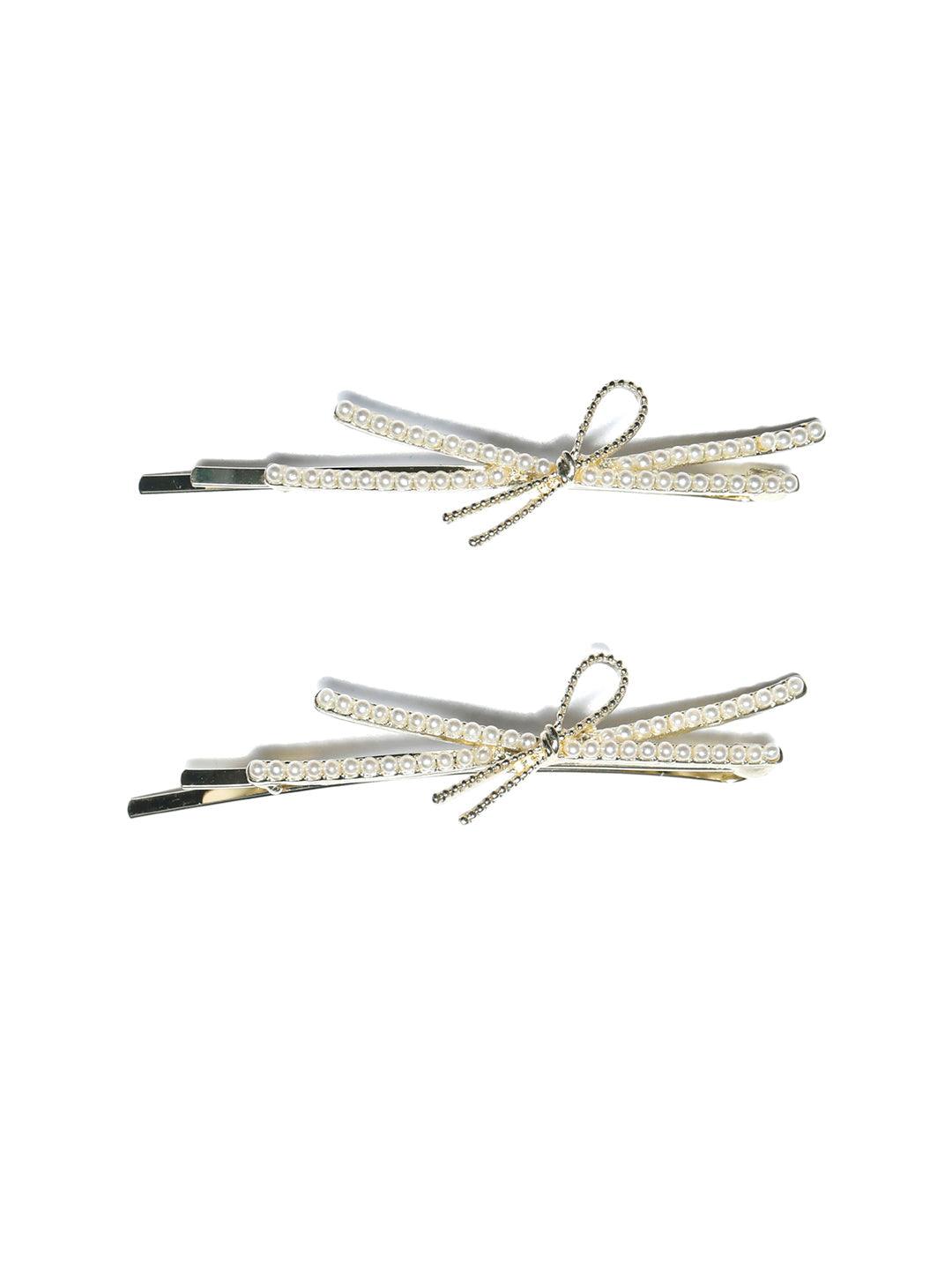 Women's White Pearl Studded Hair Pin Set - Priyaasi - Indiakreations