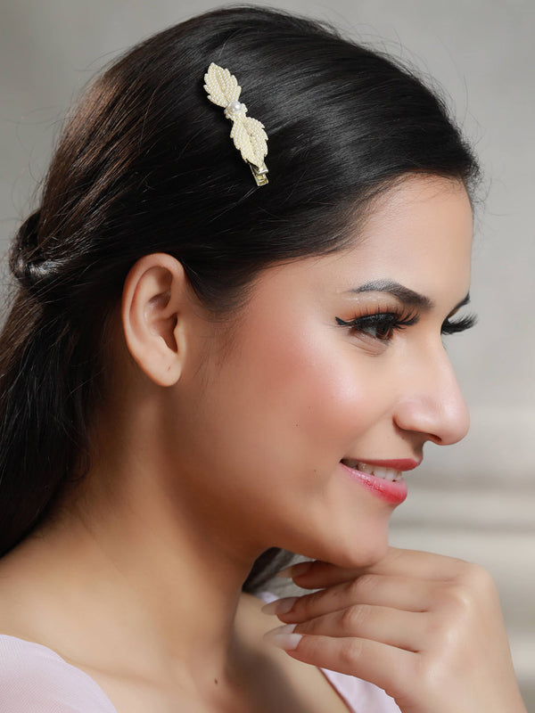 Women's White Pearl Floral Hair Pin Set - Priyaasi